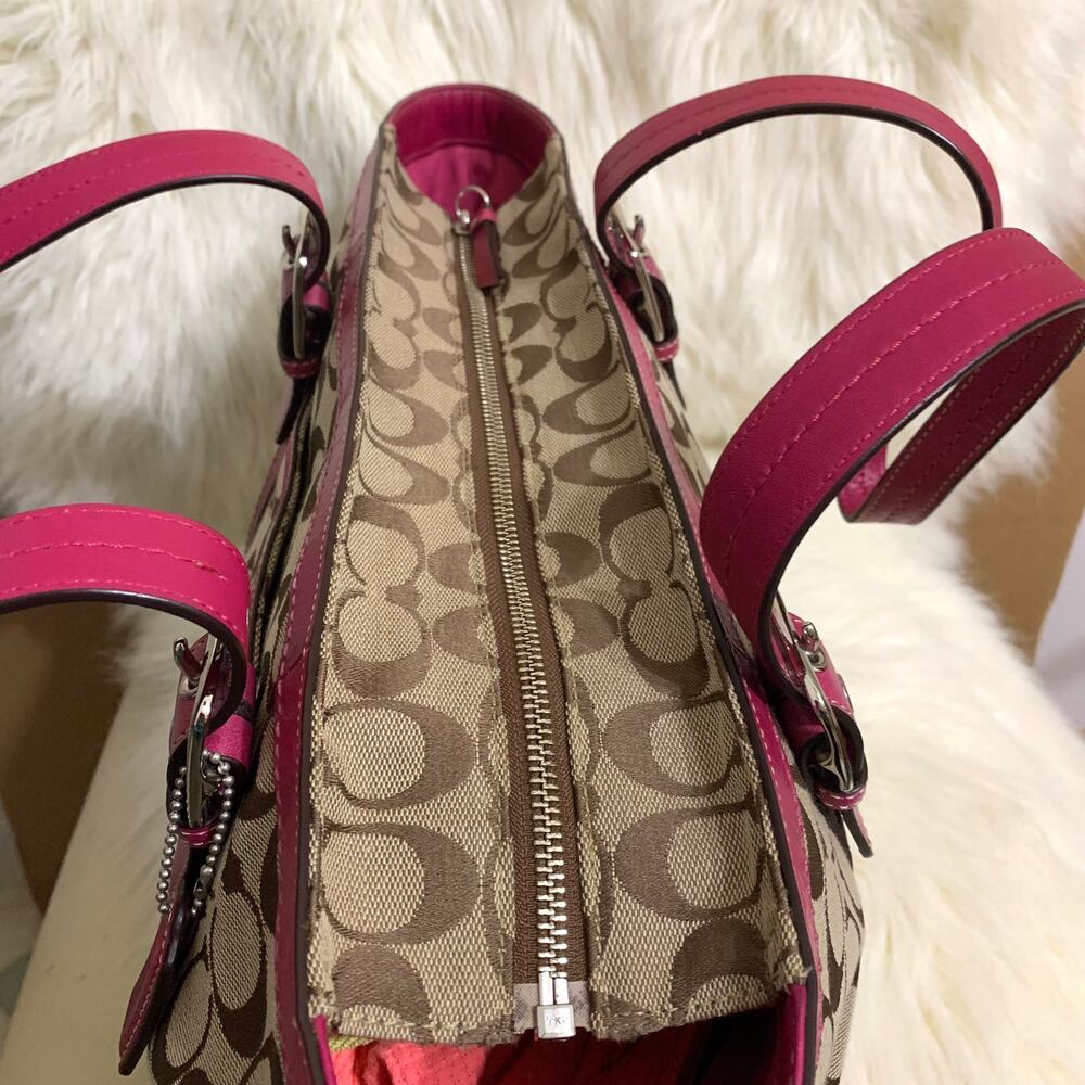 COACH HAMPTON Large Vintage Khaki & Pink Signature Canvas Tote F12647 - Picture 8 of 15